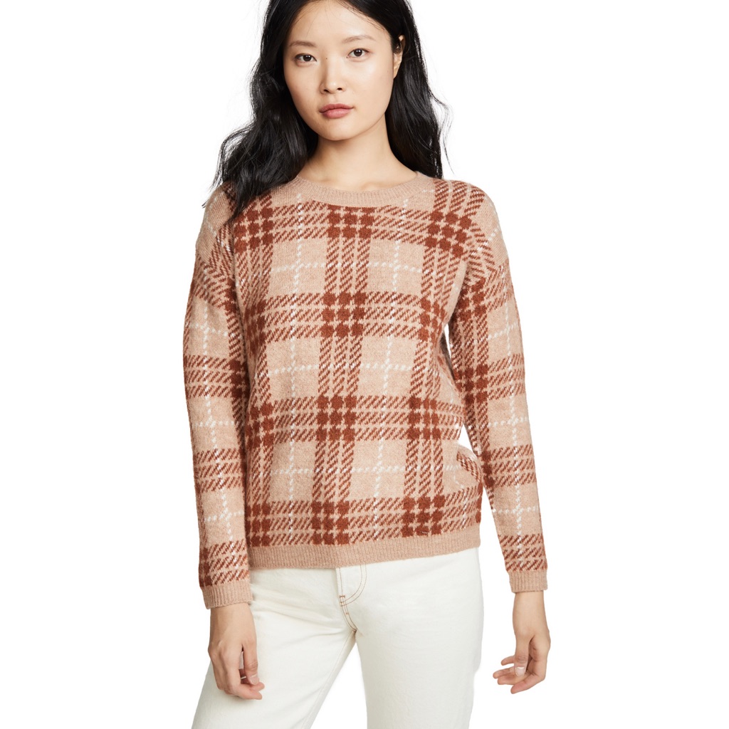 Mkt Kiroti Sweater Blush/Tan Tartan Plaid Size M